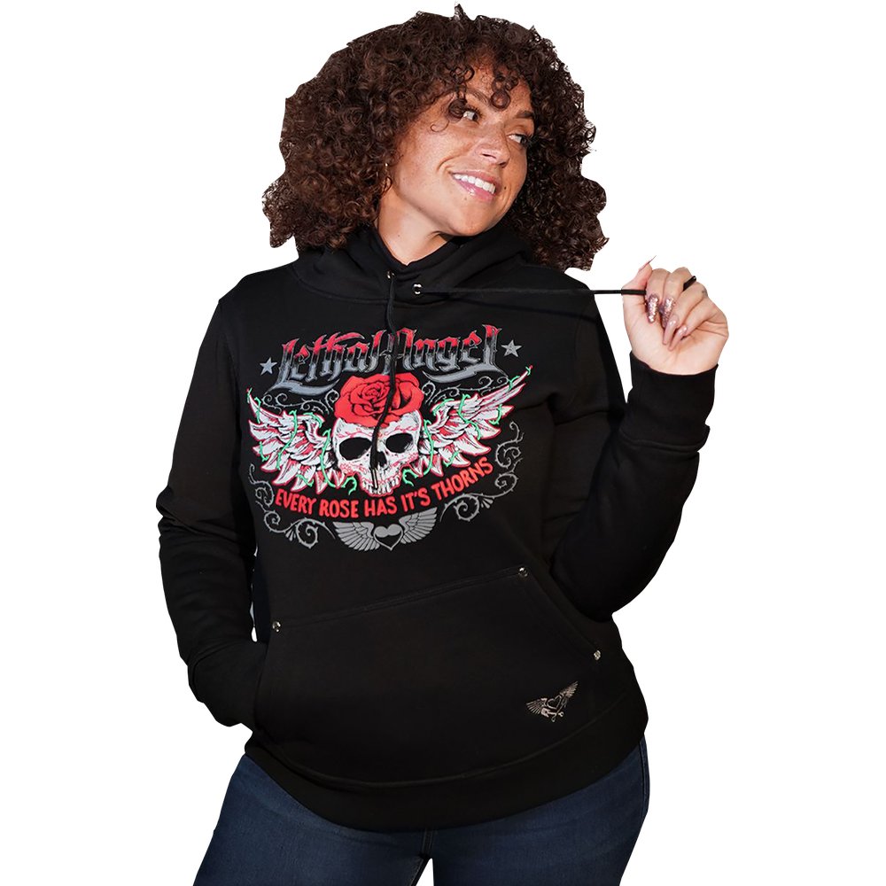 LETHAL THREAT Women's Skulls and Thorns Pullover Hoodie - Black - 1XL HD84071-1X