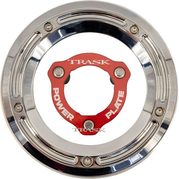 TRASK Derby Cover with Power Plate - Chrome/Red - Kit - '17-'25 Harley-Davidson TM-0051-CH-RD