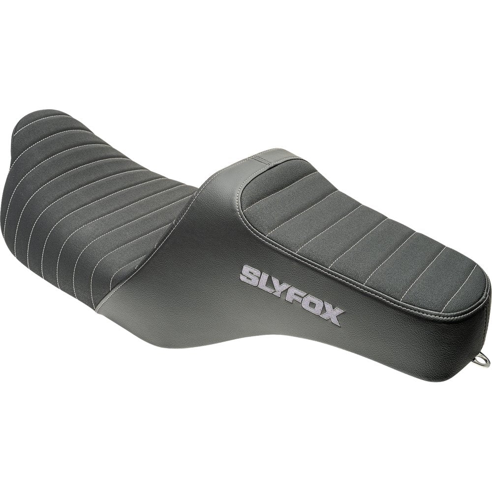 SLYFOX Highnoon Seat - Vinyl - Classic Stitch - Silver Logo - FLH/FLT '08-'24 4710B-SlyFox