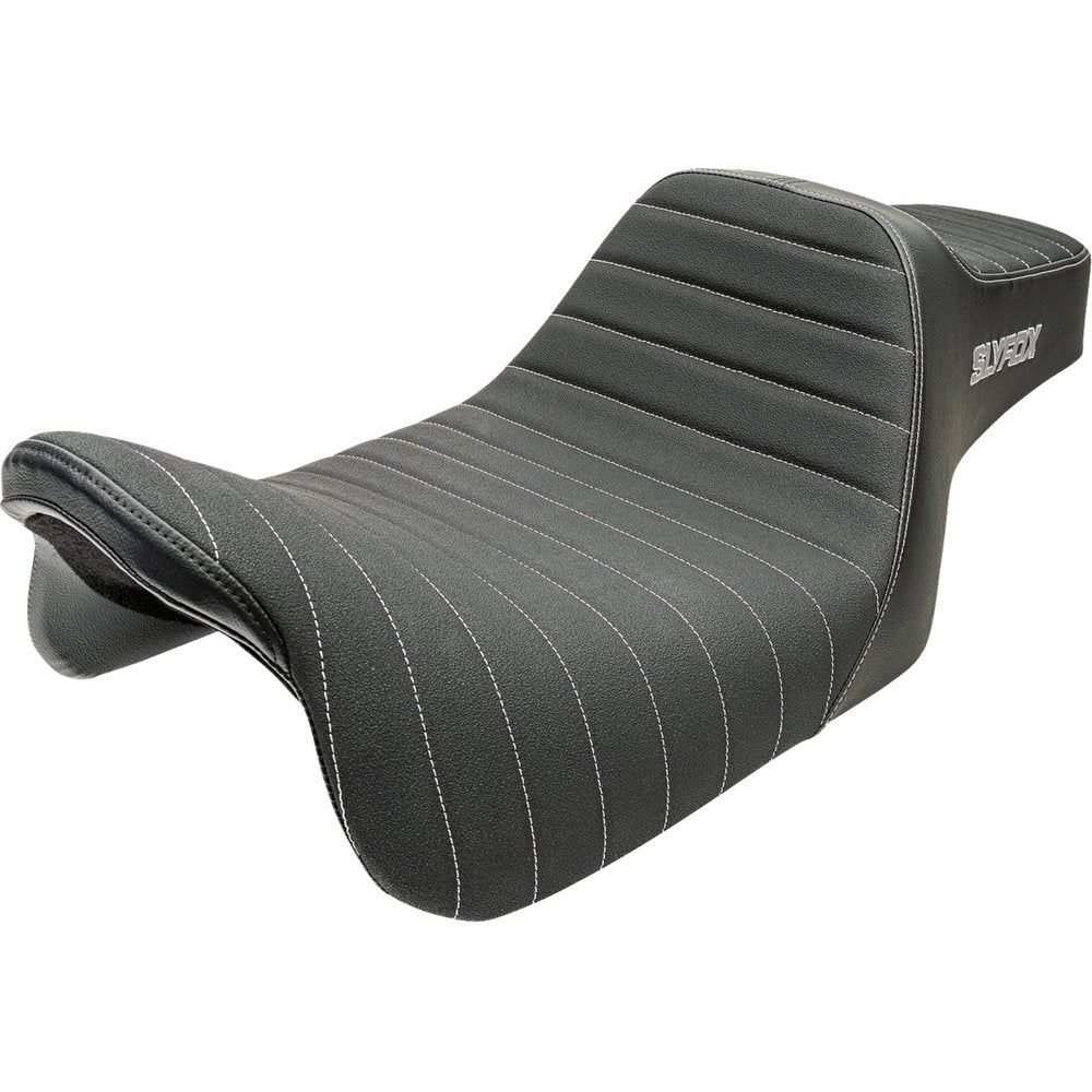 SLYFOX Highnoon Seat - Vinyl - Classic Stitch - Silver Logo - FLH/FLT '08-'24 4710B-SlyFox