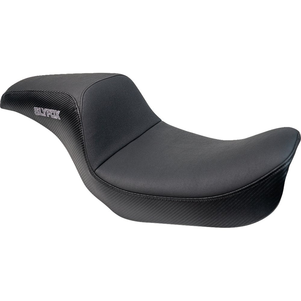 SLYFOX Drifter Seat - Gray Logo - Black Vinyl w/ Slipstop - Carbon Fiber - Dyna '96-'03 4883B-slyfox