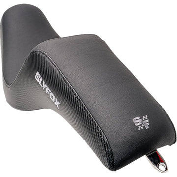 SLYFOX Drifter Seat - Gray Logo - Black Vinyl w/ Slipstop - Carbon Fiber - Dyna '96-'03 4883B-slyfox
