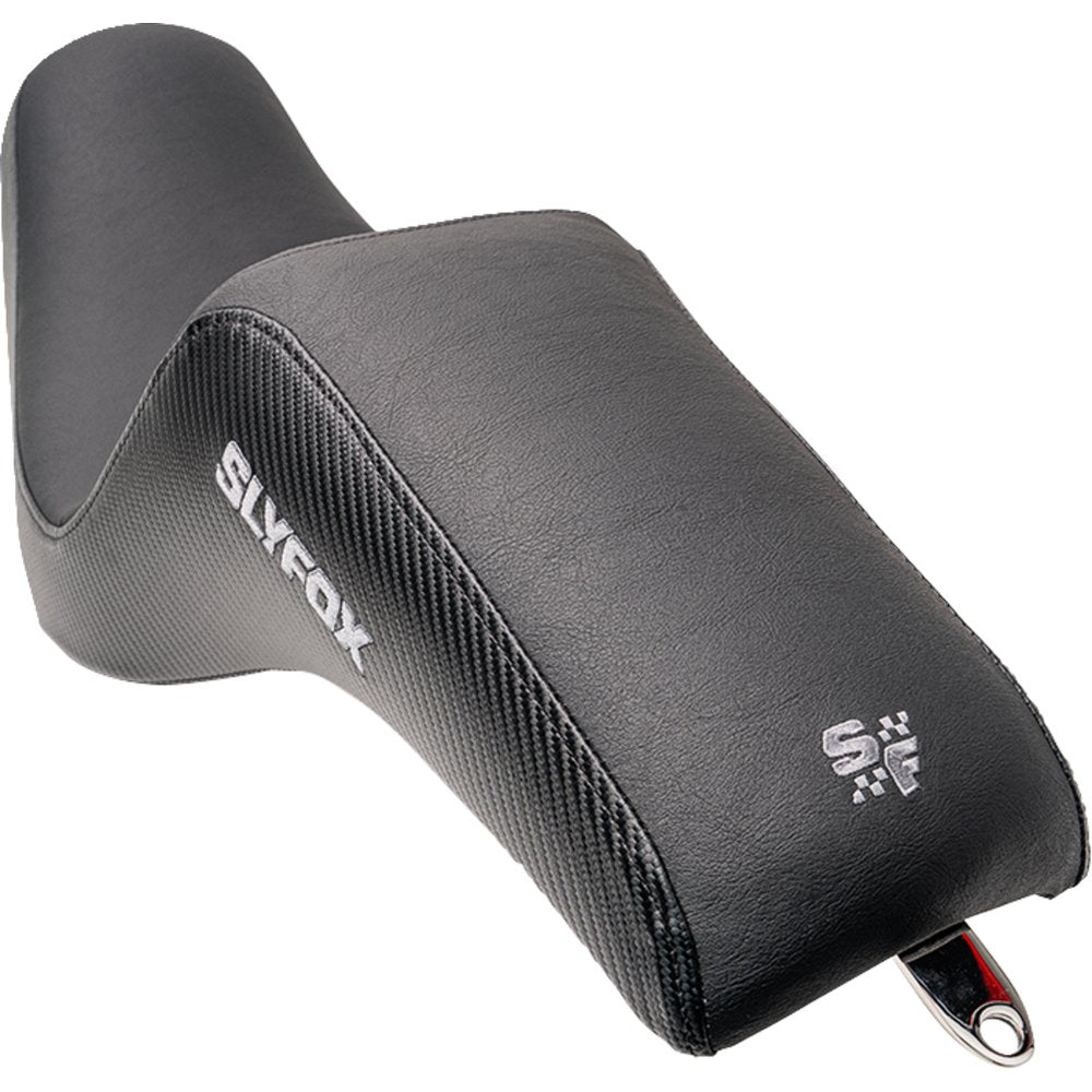 SLYFOX Drifter Seat - Gray Logo - Black Vinyl w/ Slipstop - Carbon Fiber - Dyna '96-'03 4883B-slyfox