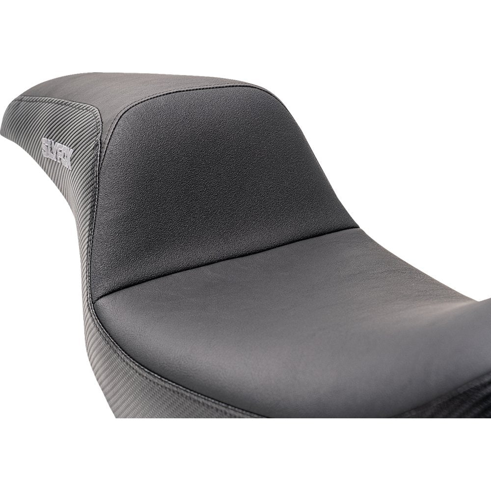 SLYFOX Drifter Seat - Gray Logo - Black Vinyl w/ Slipstop - Carbon Fiber - Dyna '96-'03 4883B-slyfox