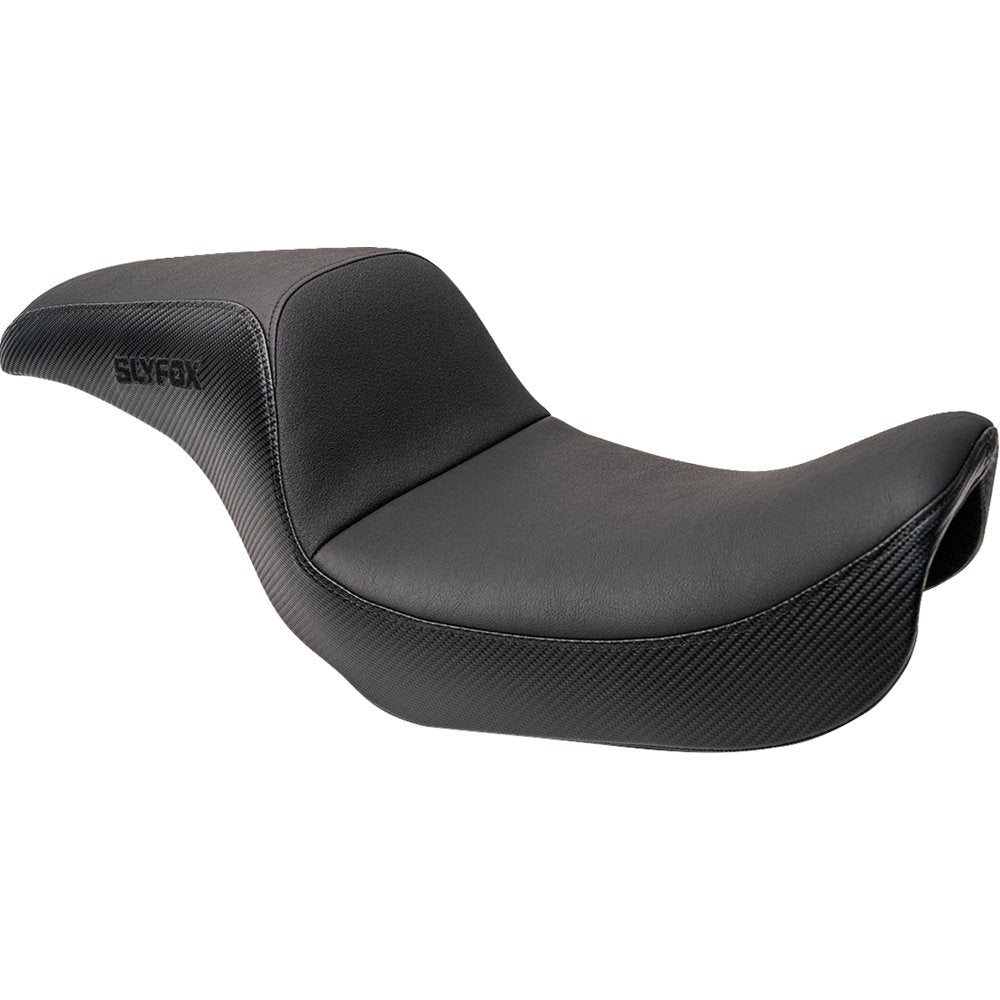 SLYFOX Drifter Seat - Black Logo - Black Vinyl w/ Slipstop - Carbon Fiber - Dyna '96-'03 4683A-slyfox