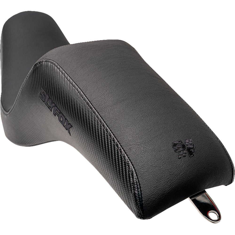 SLYFOX Drifter Seat - Black Logo - Black Vinyl w/ Slipstop - Carbon Fiber - Dyna '96-'03 4683A-slyfox