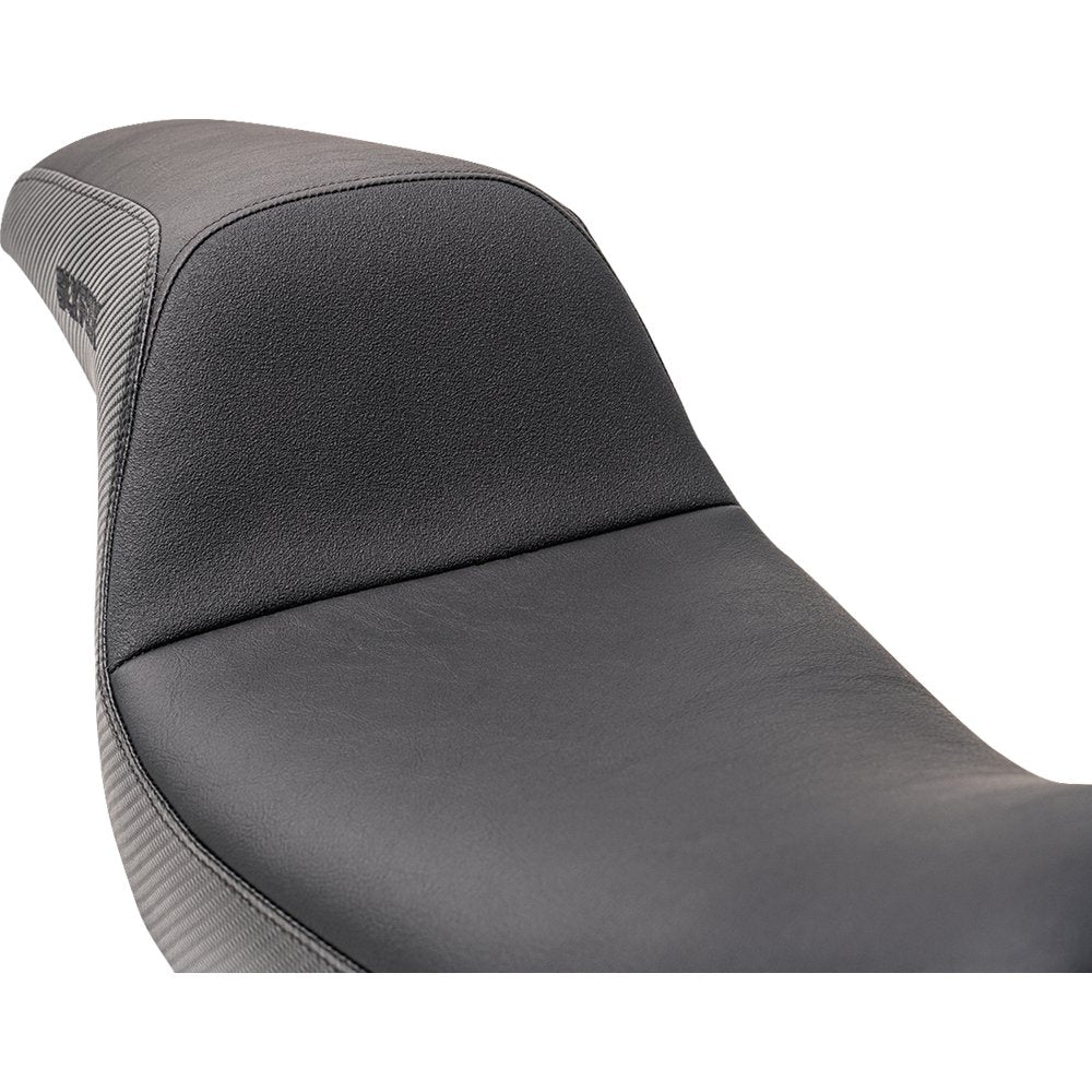 SLYFOX Drifter Seat - Black Logo - Black Vinyl w/ Slipstop - Carbon Fiber - Dyna '96-'03 4683A-slyfox