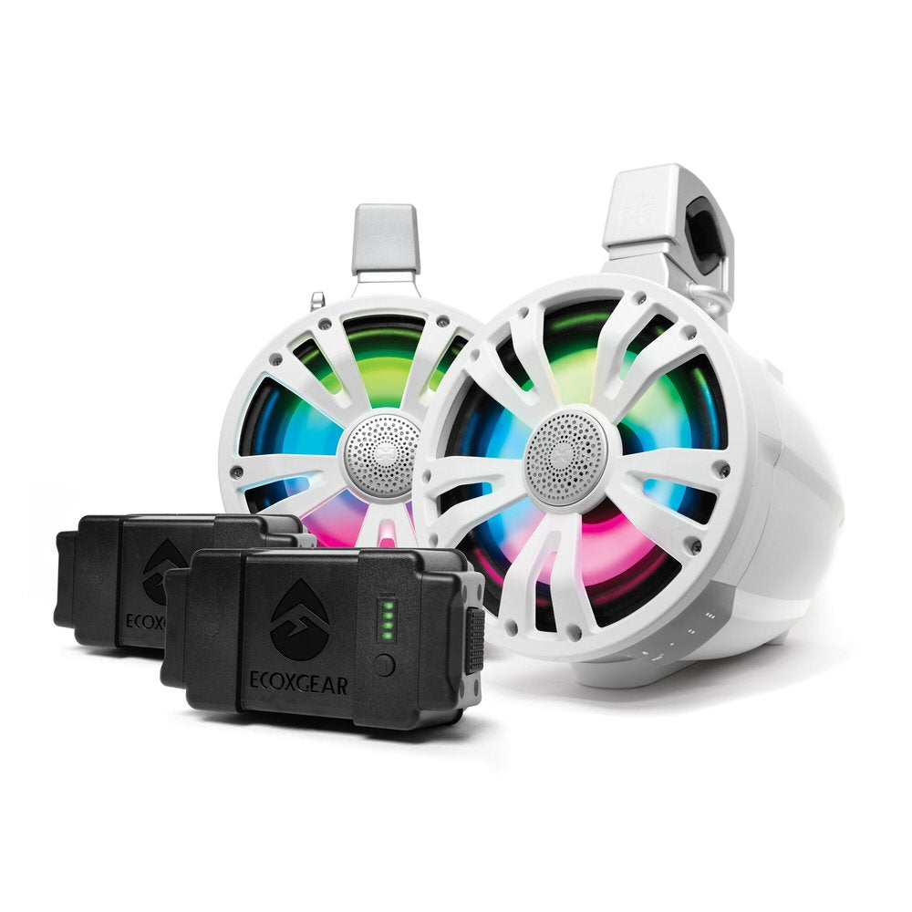 Extrmtower 2 Pk 8  Spkr 2 Amp Speakers + 2 Batteries Wht