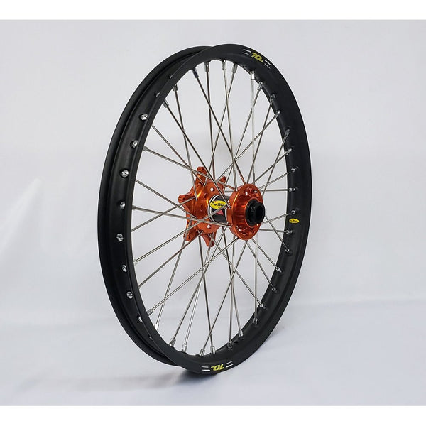 Wheel Front 1.60x21 Orange Hub Blk Rim/Sil Spoke/Sil Nipple