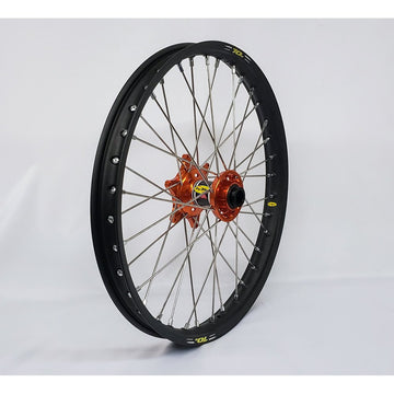 Wheel Front 1.40x19 Orange Hub Blk Rim/Sil Spoke/Sil Nipple