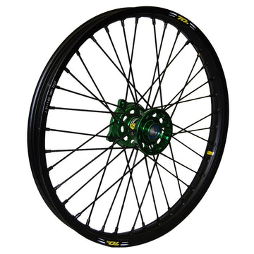 Wheel Front 1.60x21 Green Hub Blk Rim/Sil Spoke/Sil Nipple