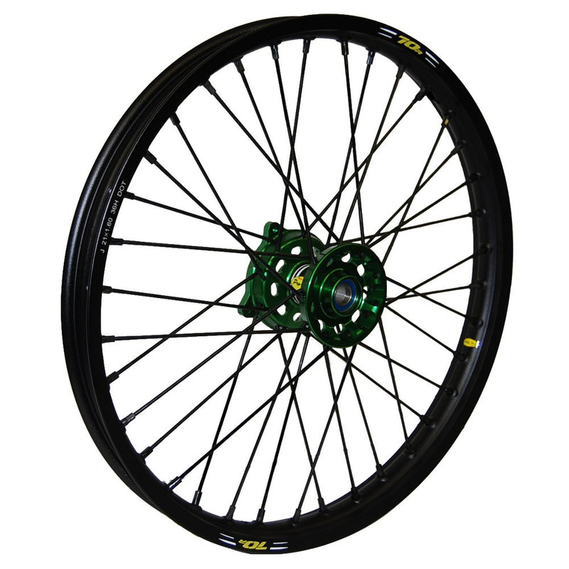 Wheel Front 1.60x21 Green Hub Blk Rim/Sil Spoke/Sil Nipple