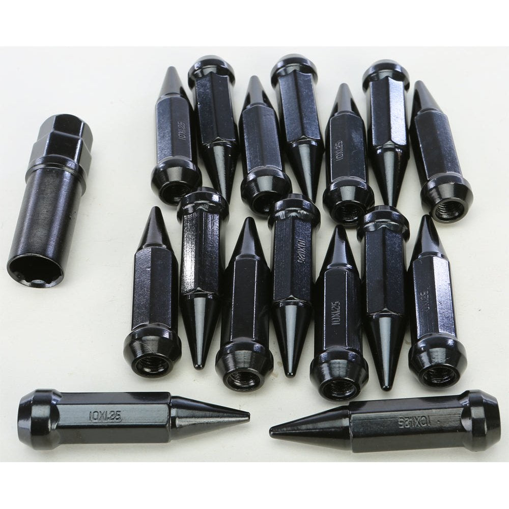 Spike Lug Nut 10mmx1.25 60' Black Tapered 14mm Hd W/Key