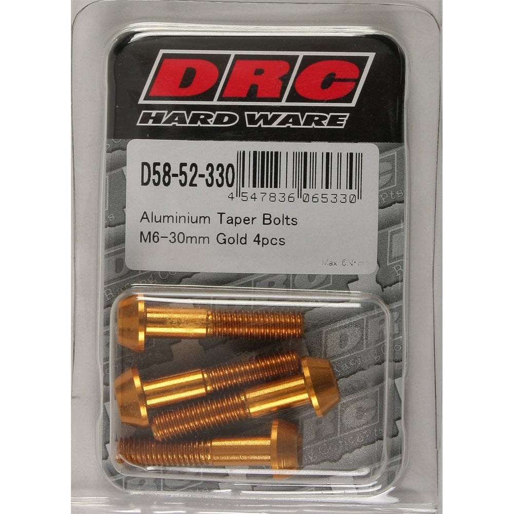 Aluminum Taper Bolts Gold M6x30mm 4/Pk