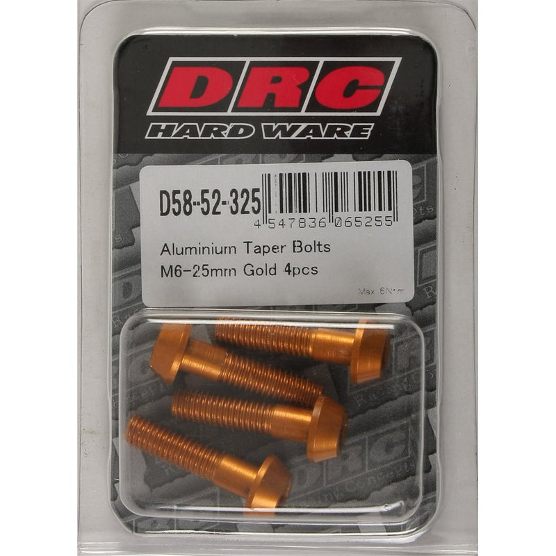 Aluminum Taper Bolts Gold M6x25mm 4/Pk