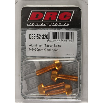 Aluminum Taper Bolts Gold M6x20mm 4/Pk