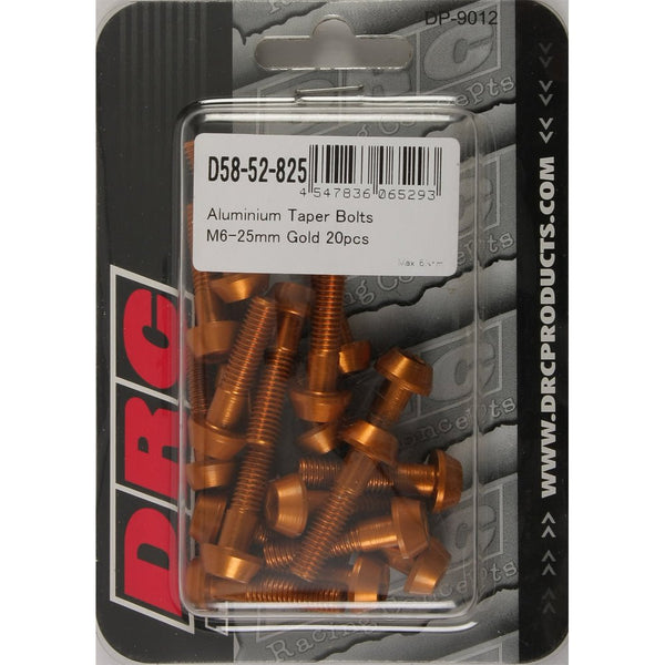 Aluminum Taper Bolts Gold M6x25mm 20/Pk