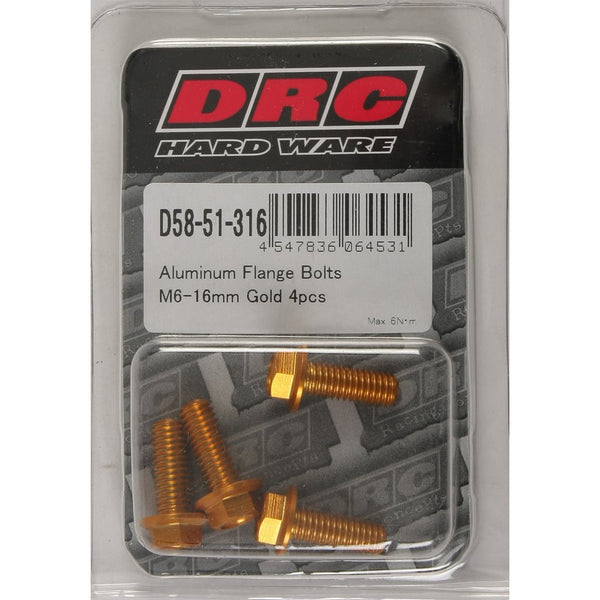 Aluminum Flange Bolts Gold M6x16mm 4/Pk