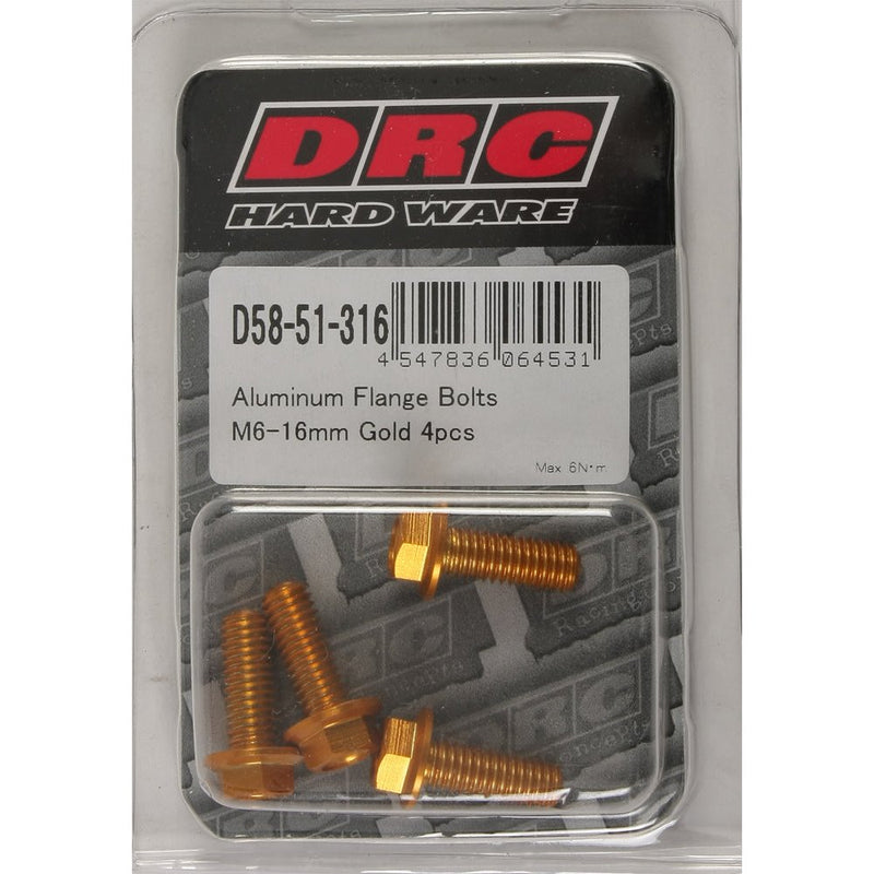 Aluminum Flange Bolts Gold M6x16mm 4/Pk