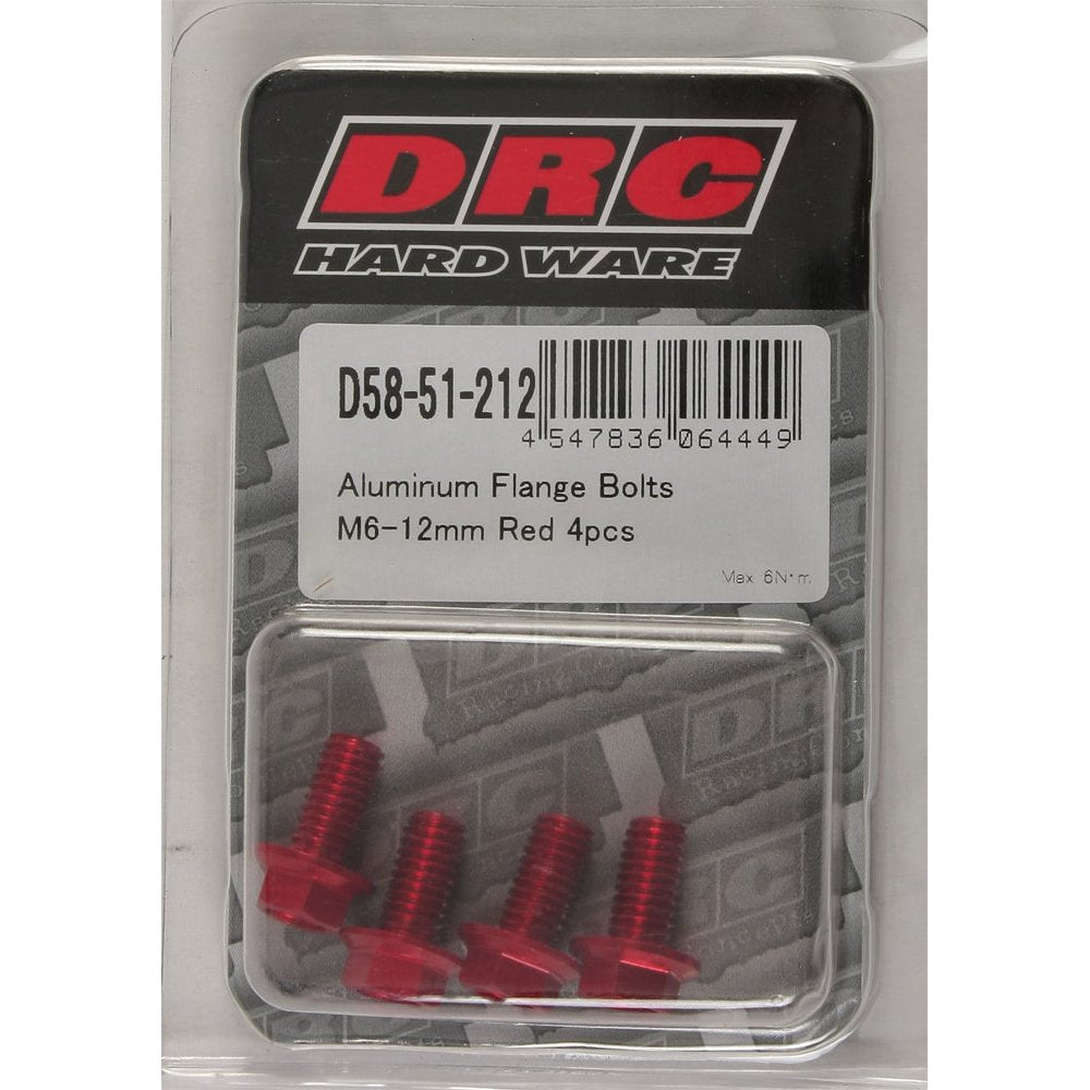 Aluminum Flange Bolts Red M6x12mm 4/Pk