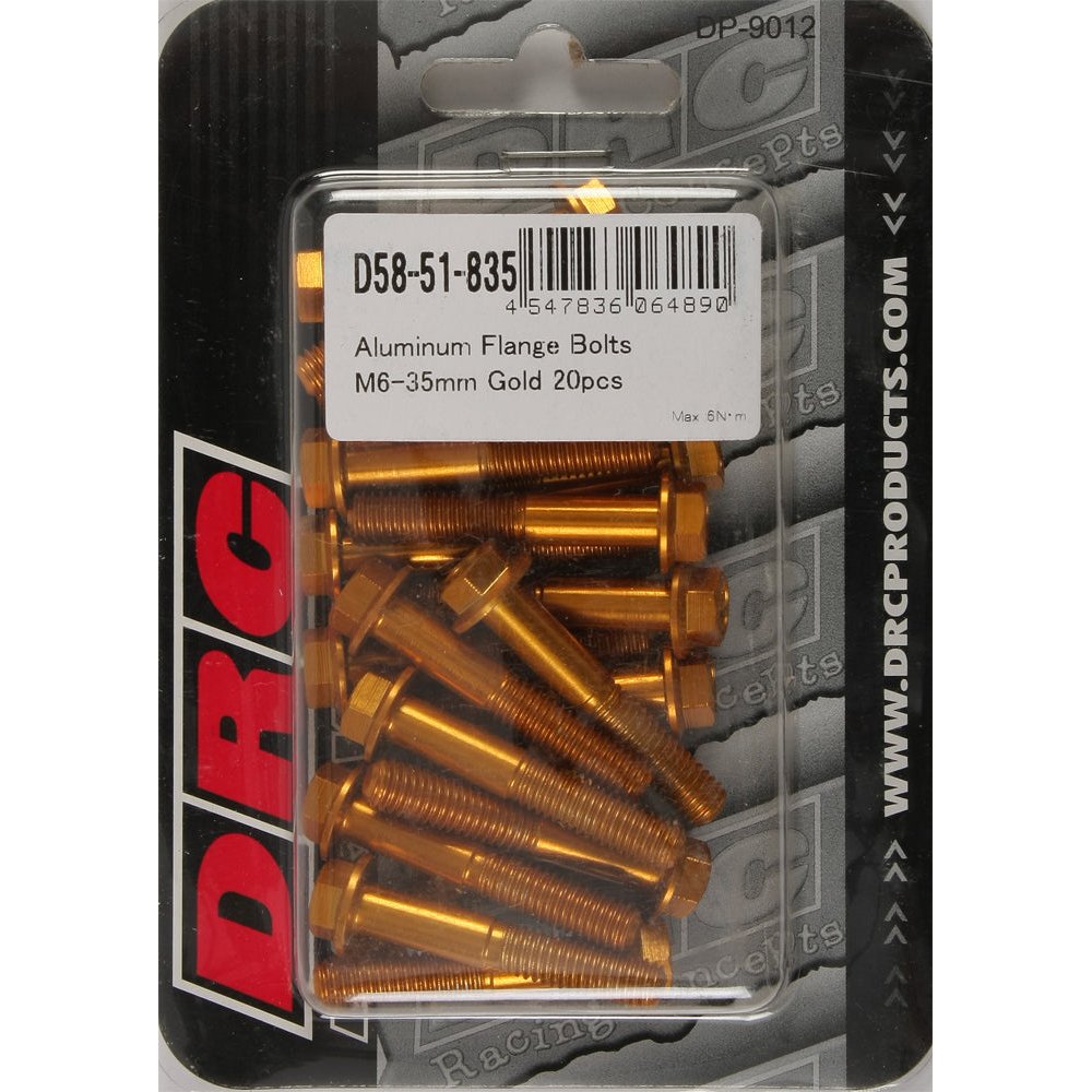 Aluminum Flange Bolts Gold M6x35mm 20/Pk