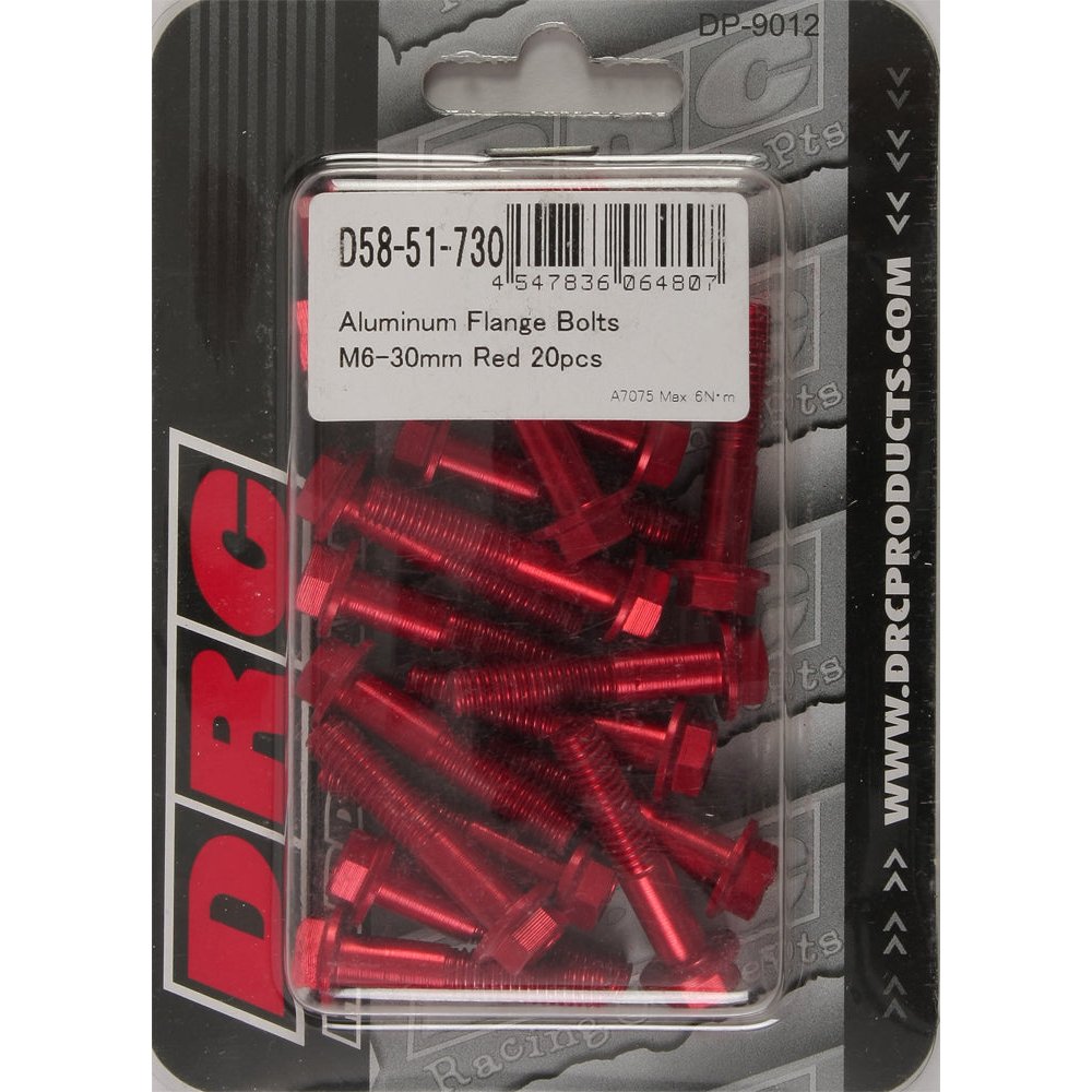 Aluminum Flange Bolts Red M6x30mm 20/Pk