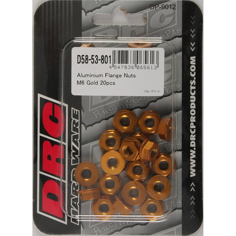 Aluminum Flange Nuts Gold M6x12mm 20/Pk