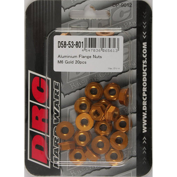 Aluminum Flange Nuts Gold M6x12mm 20/Pk