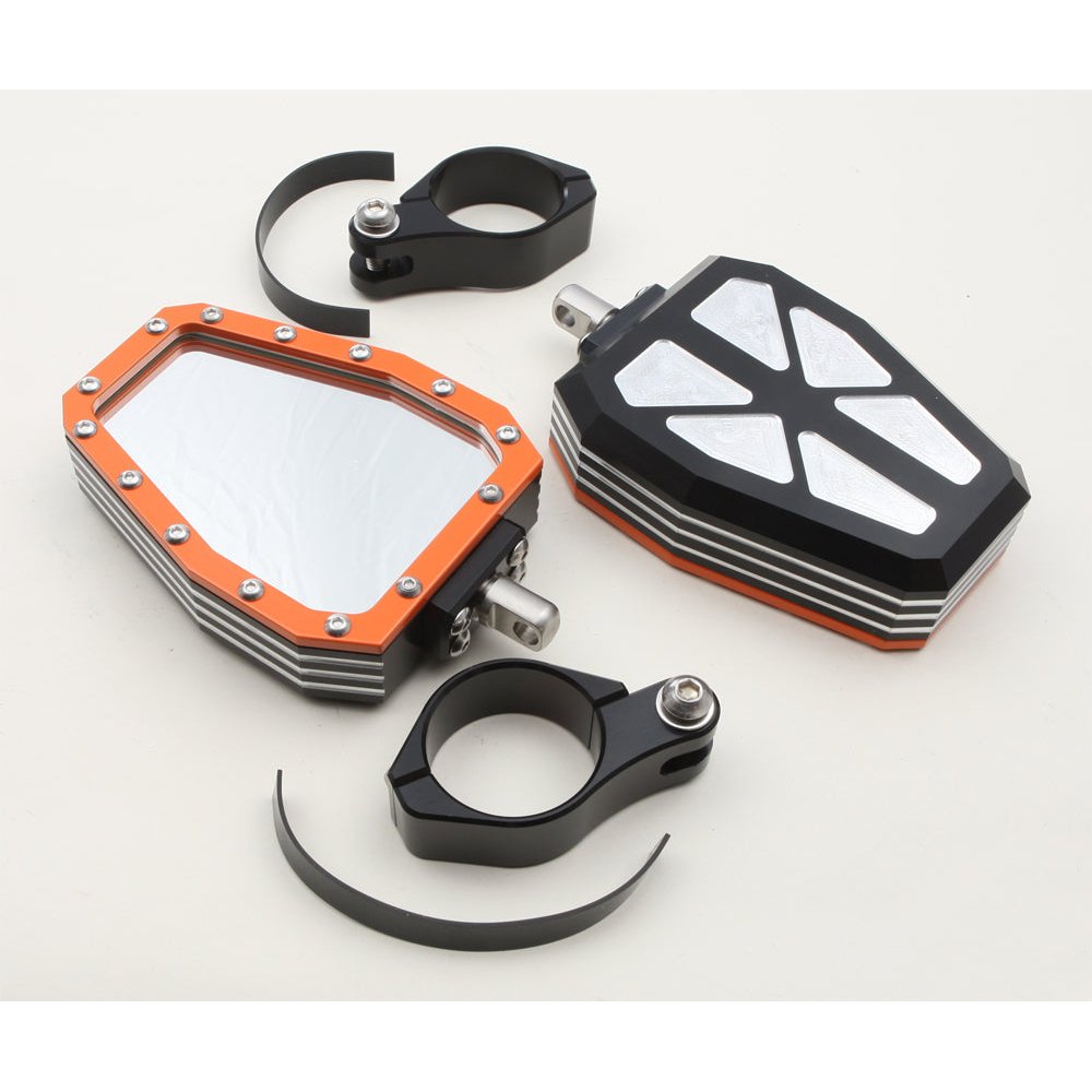 Billet Side Mirrors Diamond W/Bezel Orange 2"