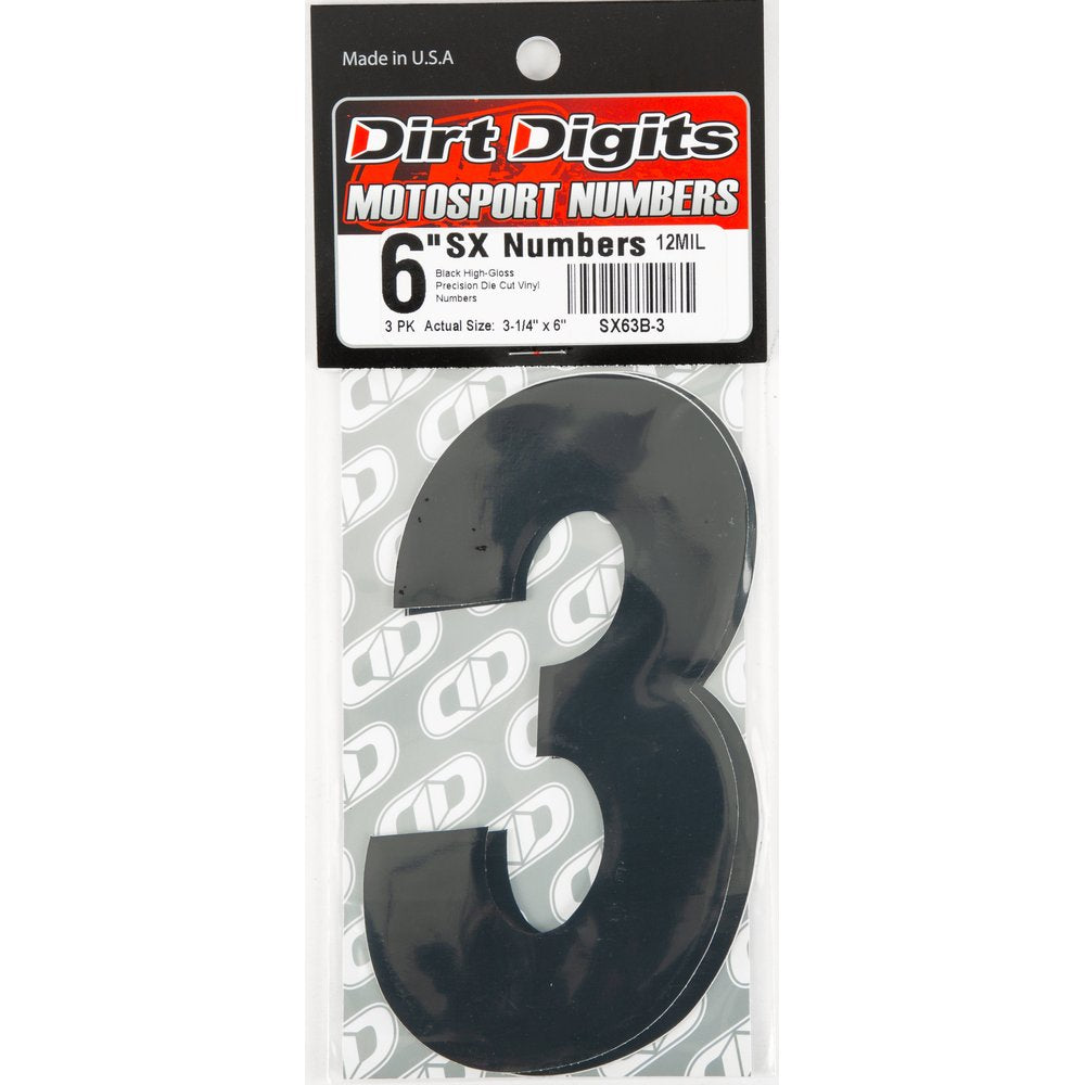 #3 6" Black Super X Digits 3/Pk