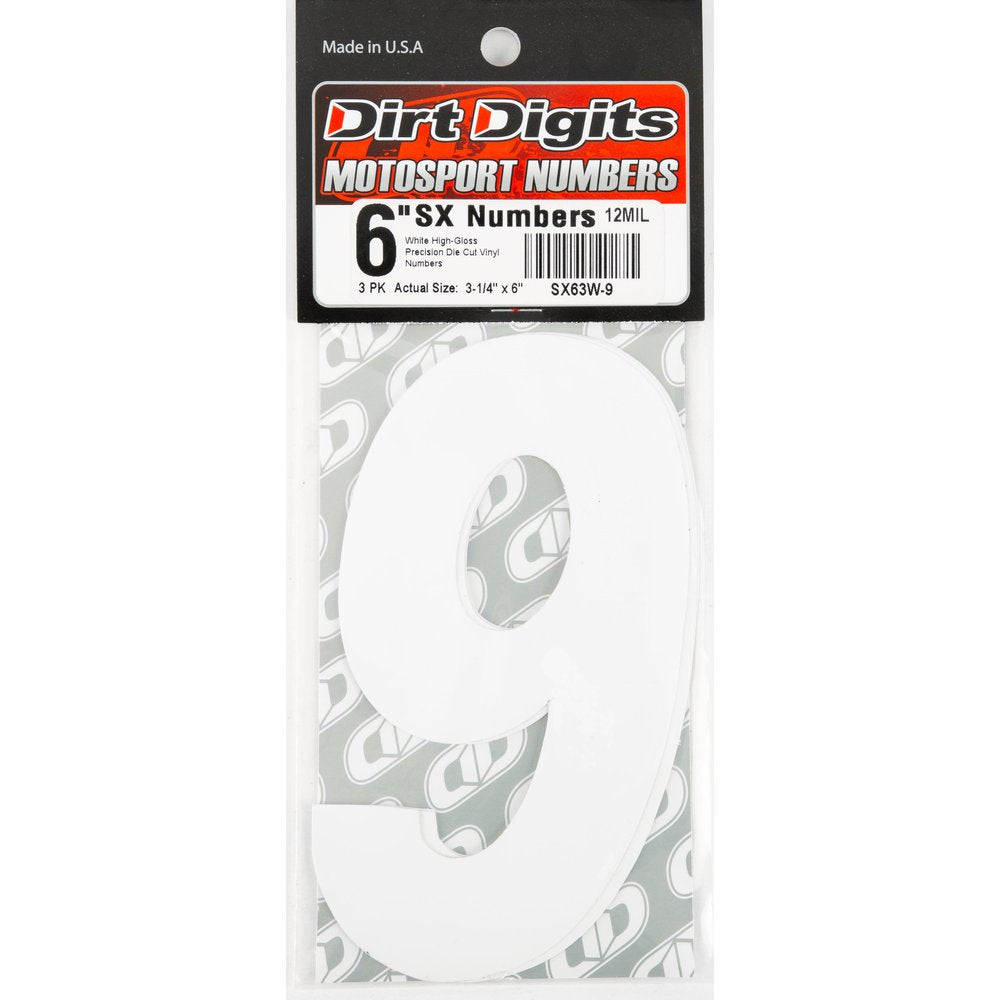 #9 6" White Super X Digits 3/Pk