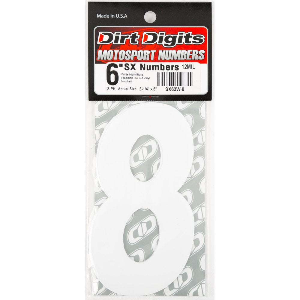 #8 6" White Super X Digits 3/Pk