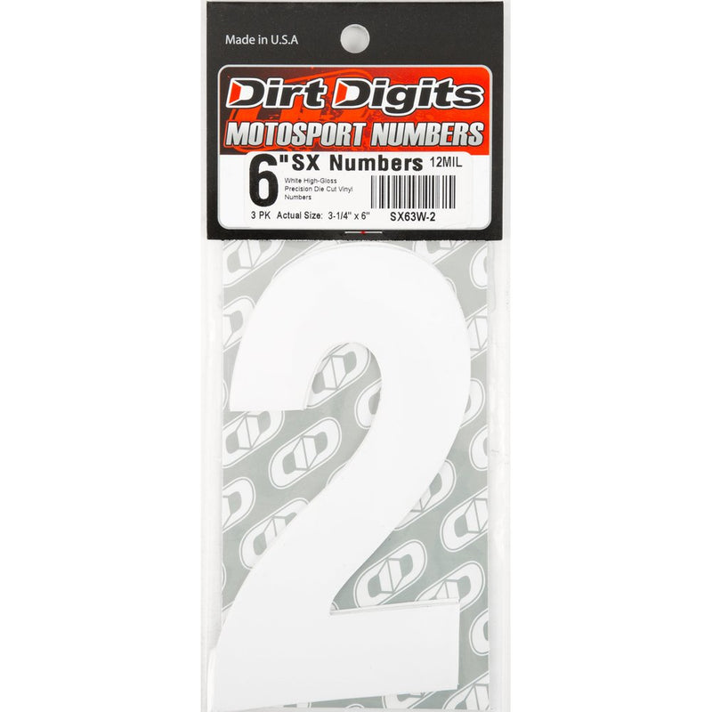 #2 6" White Super X Digits 3/Pk