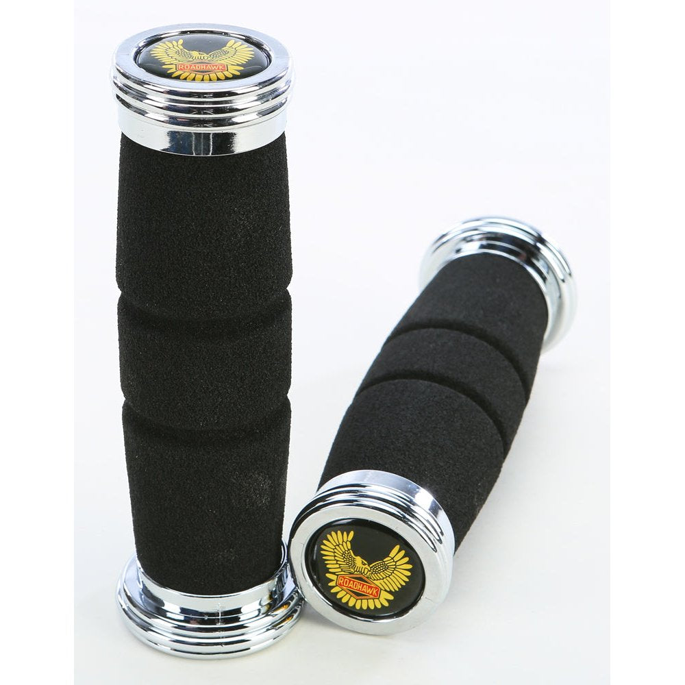 Roadhawk Grips Black W/Chrome End Cap 7/8"X5.5"