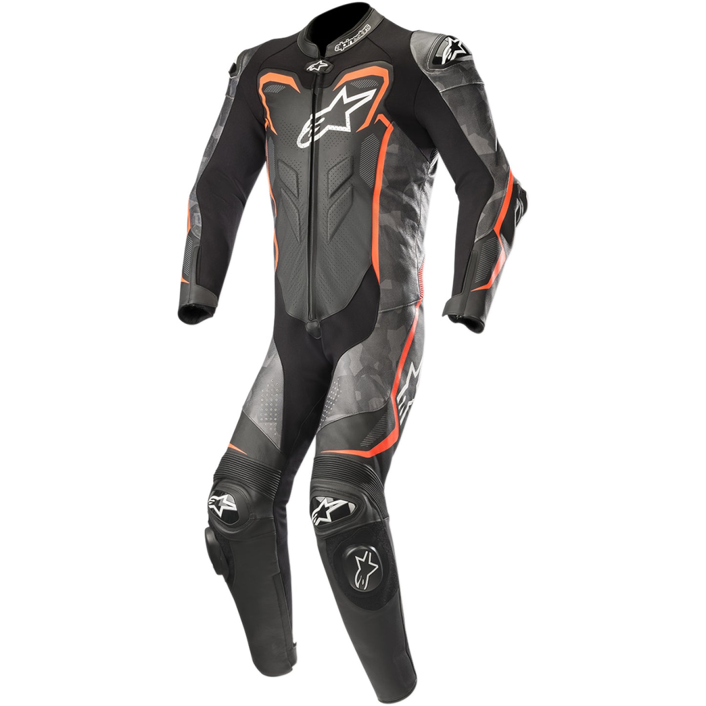 ALPINESTARS GP Plus v2 Camo 1-Piece Leather Suit - Black/Charcoal/Red Fluorescent - US 38 / EU 48 3150718-994-48