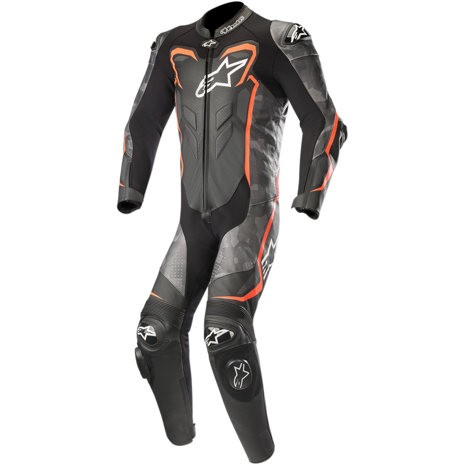 ALPINESTARS GP Plus v2 Camo 1-Piece Leather Suit - Black/Charcoal/Red Fluorescent - US 46 / EU 56 3150718-994-56