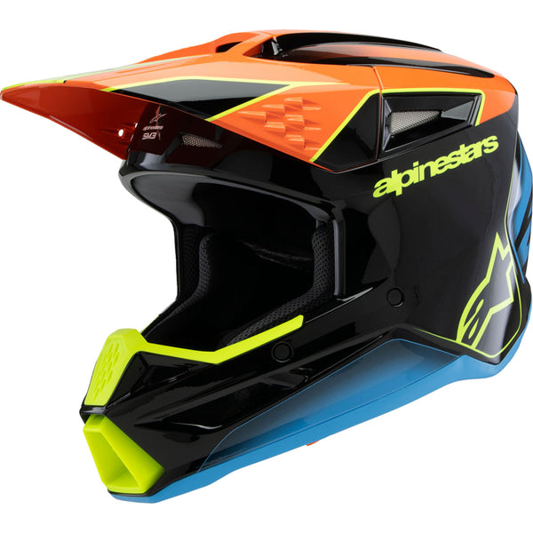 Alpinestars Youth SM3 Helmet - Fray - Gloss Black/Orange/Yellow Fluo- Medium 8301625-1455-YM