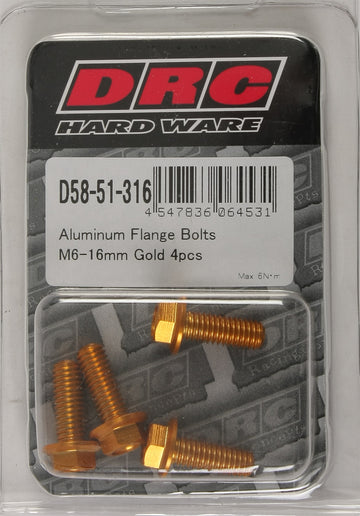 Aluminum Flange Bolts Gold M6x16mm 4/Pk