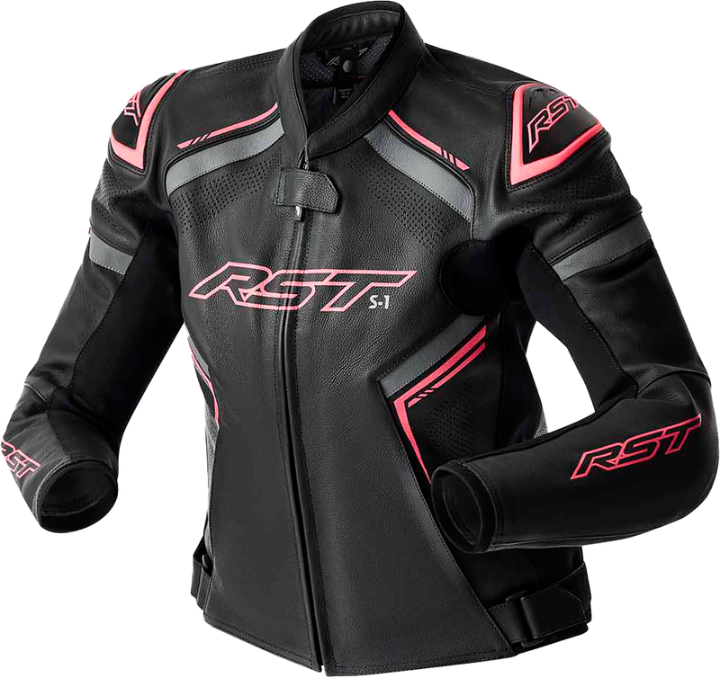 RST Women's S1 D3O Leather CE Jacket - Black/Fluro Pink - S