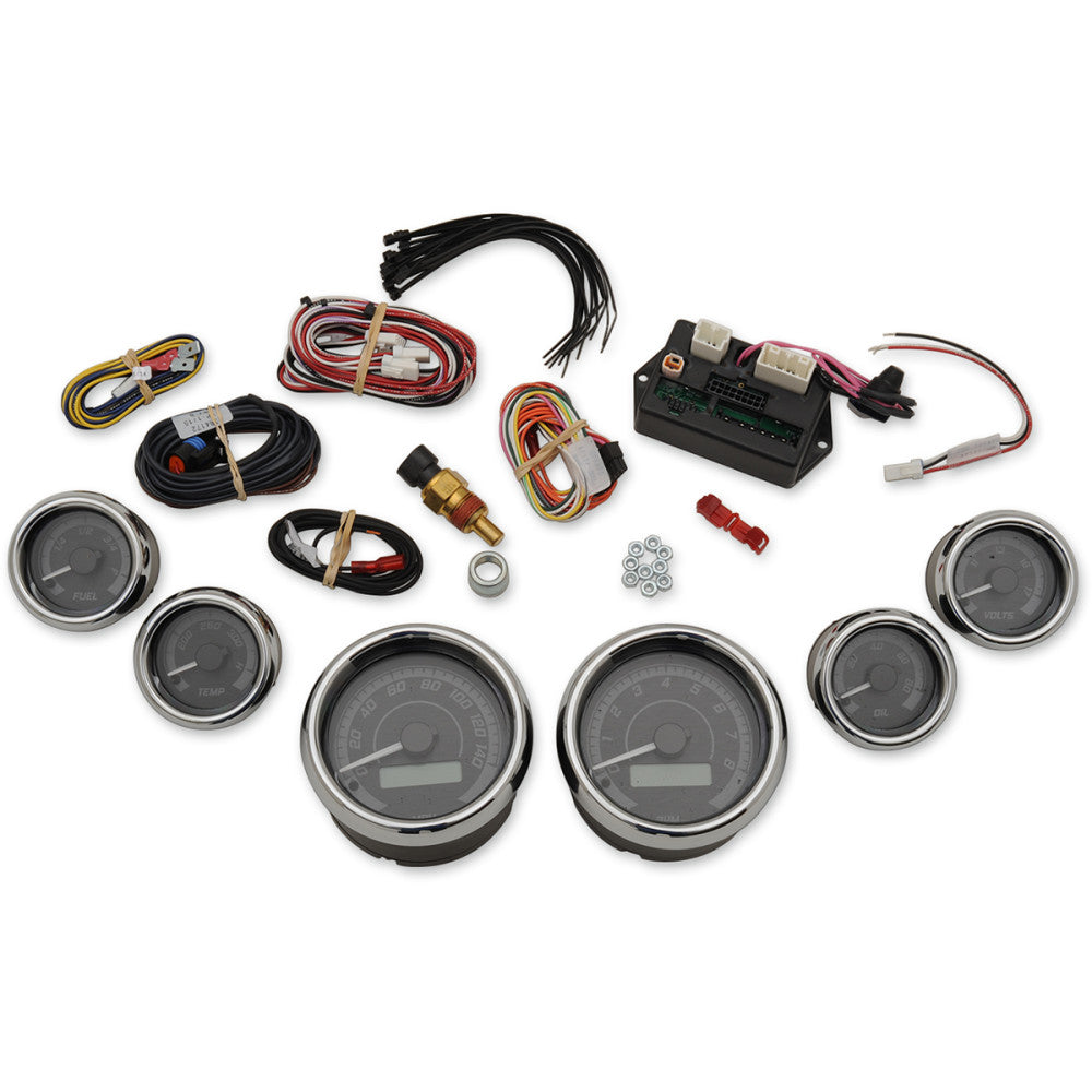 Dakota Digital MVX-8K Series Analog 6-Gauge Kit - Chrome Bezel - Black Face with Gray Background MVX-8600-KG-C