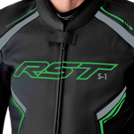 RST S1 D3O Leather CE Jacket - Black/Grey/Fluro Green - XL