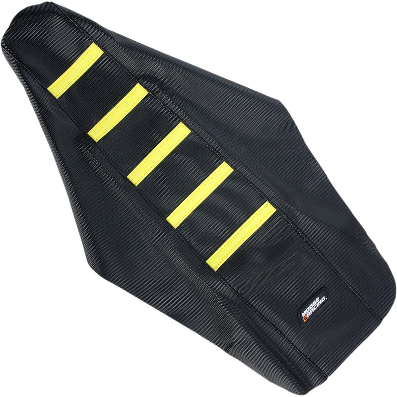 Moose Racing Ribbed Seat Cover - Black Cover/Yellow Ribs - Suzuki RM12501-331RT