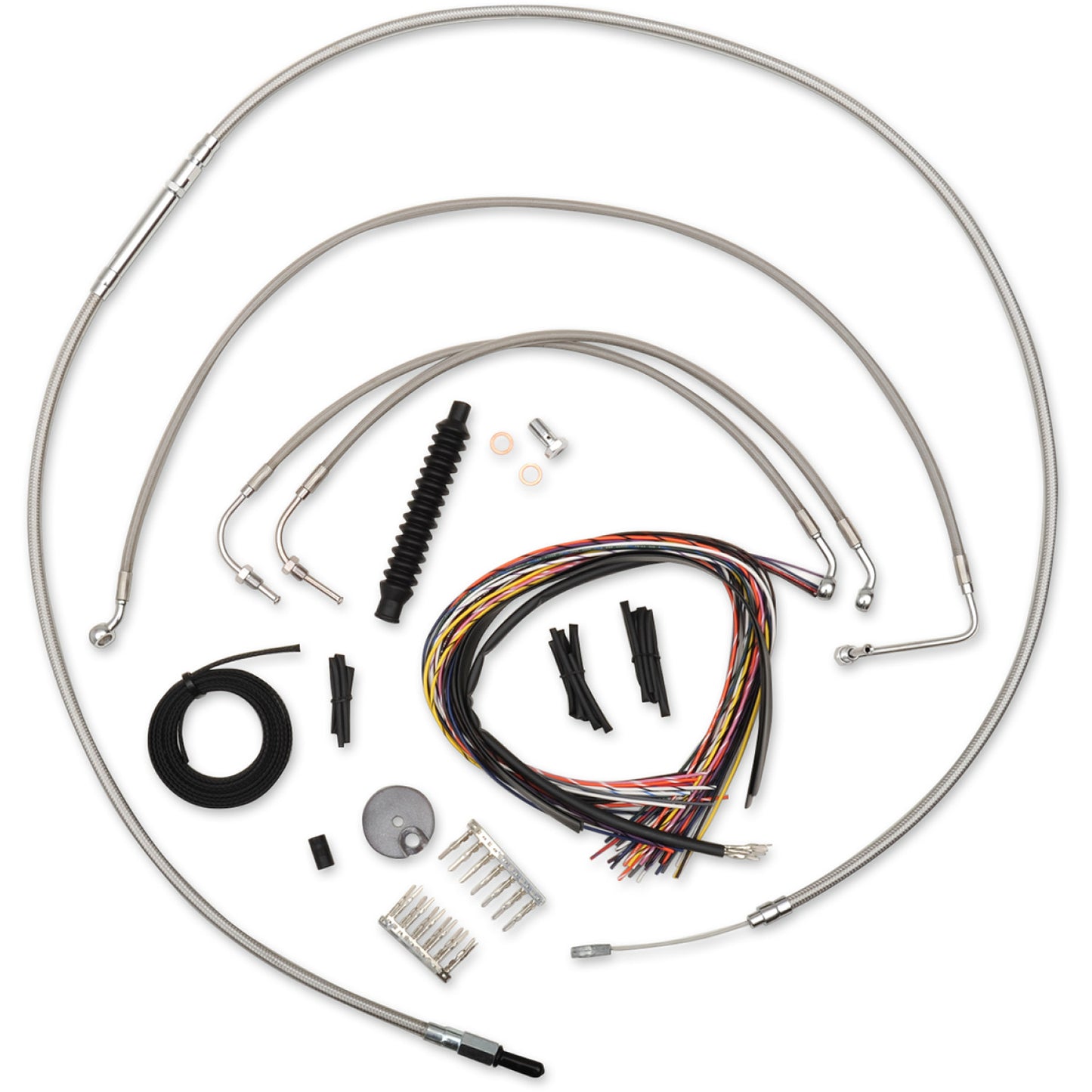 LA Choppers Handlebar Cable/Brake Line Kit - Complete - 15" - 17" Handlebars - Stainless LA-8012KT2B-16