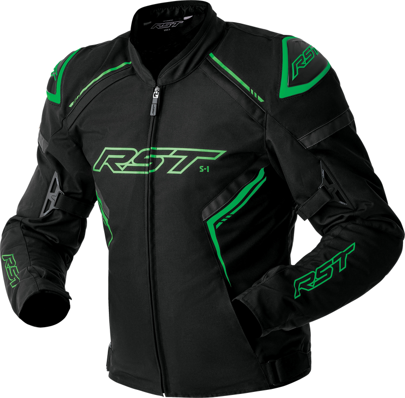 RST S1 D3O Textile CE Jacket - Black/Grey/Fluro Green - XL