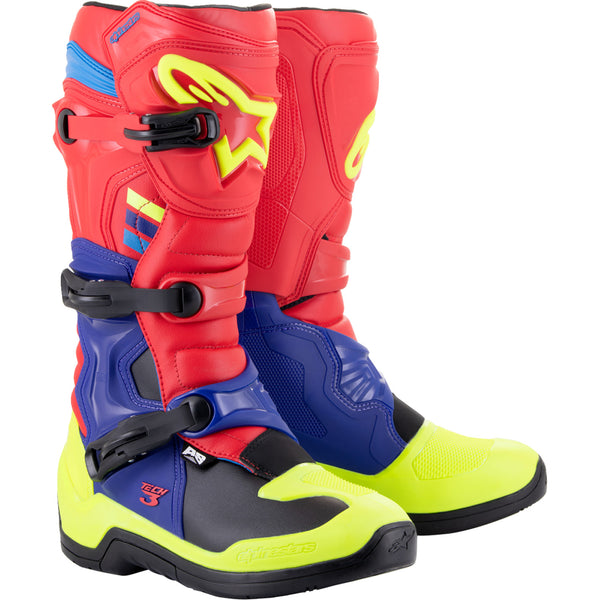Alpinestars Tech 3 Boots - Red/Blue/Yellow Fluorescent - US 8 2013018-3375-8