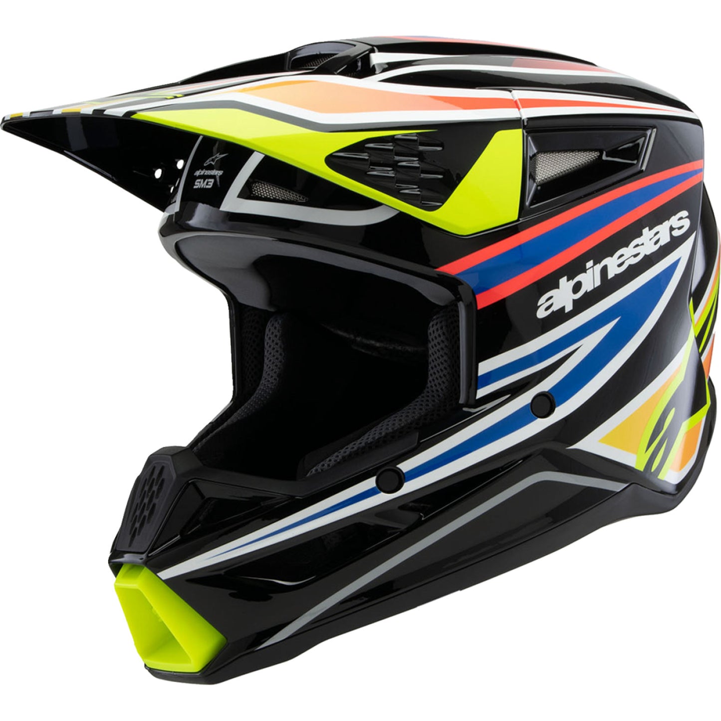 ALPINESTARS Youth SM3 Helmet - Wurx - Gloss Black/Yellow Fluo/Blue/Red - Small 8302025-1574-YS