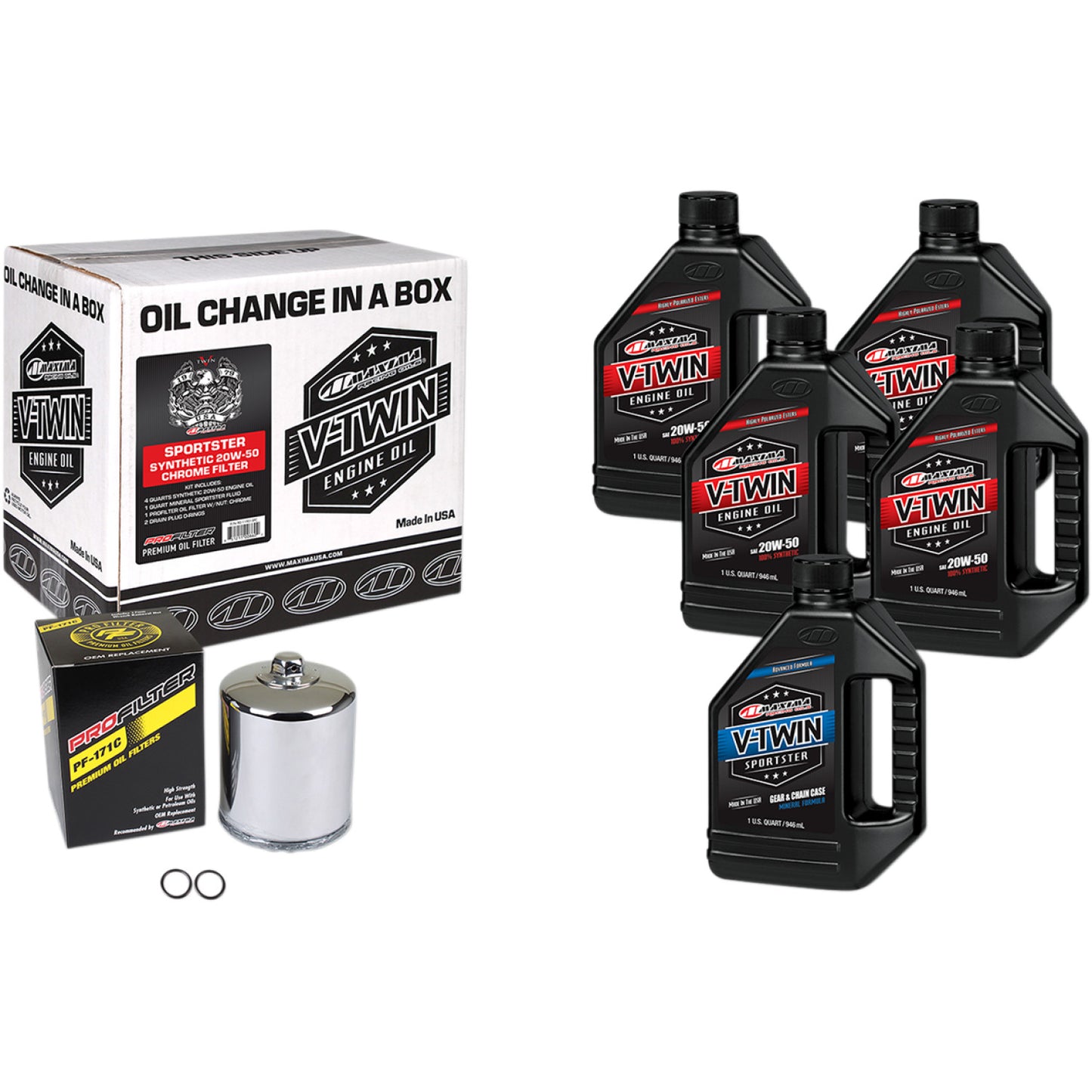 Maxima Racing Oil Sportster Synthetic 20W-50 Oil Change Kit - Chrome Filter 90-119015PC