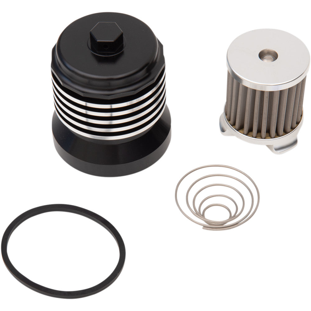 PC RACING Flo? "Spin-On" Oil Filter - Black with Polished Fins - Aprilia/BMW/Buell/H-D/Moto Guzzi/Yamaha PCS4BC
