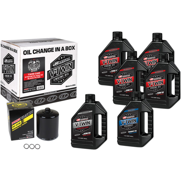 Maxima Racing Oil Twin Cam Synthetic 20W-50 Oil Change Kit - Black Filter 90-119016PB