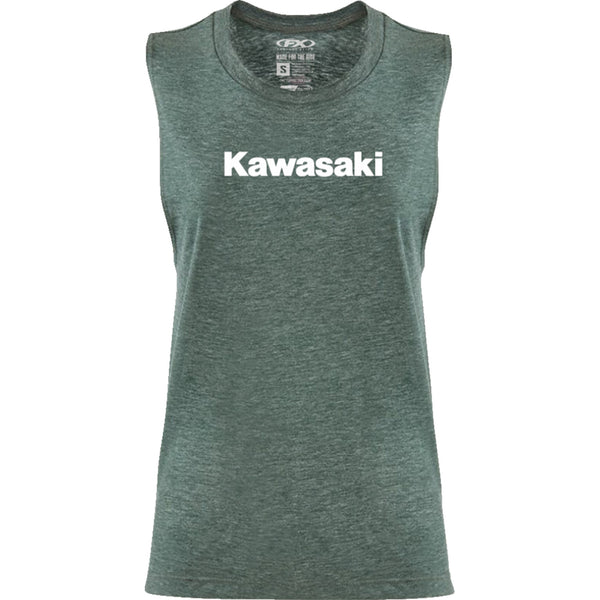 Factory Effex Women's Kawasaki Muscle Tank Top - Heather Forest Green - Small 27-87150